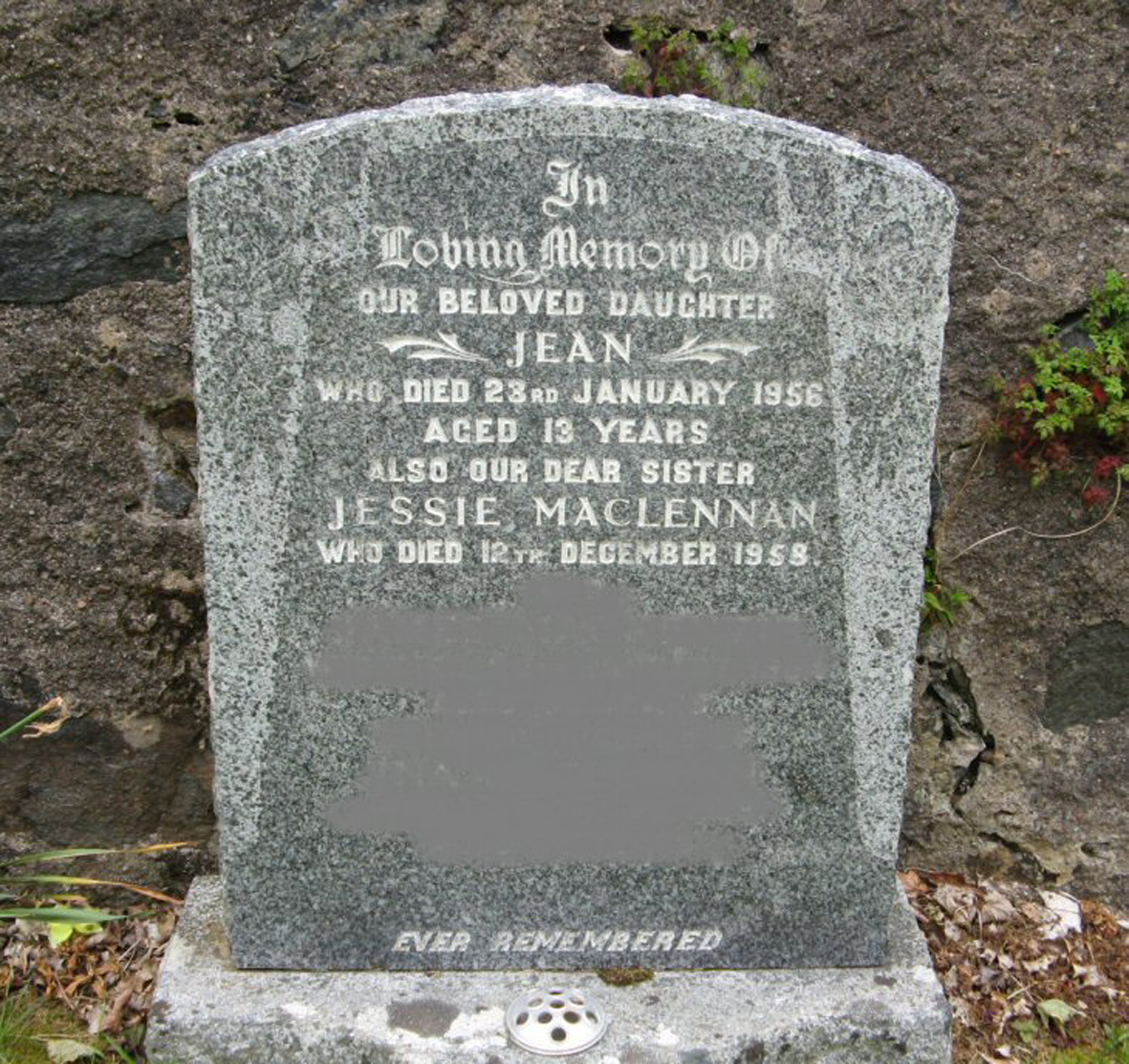 Photo of headstones/Jean [MacKenzie] died 1956 MI Gairloch New
